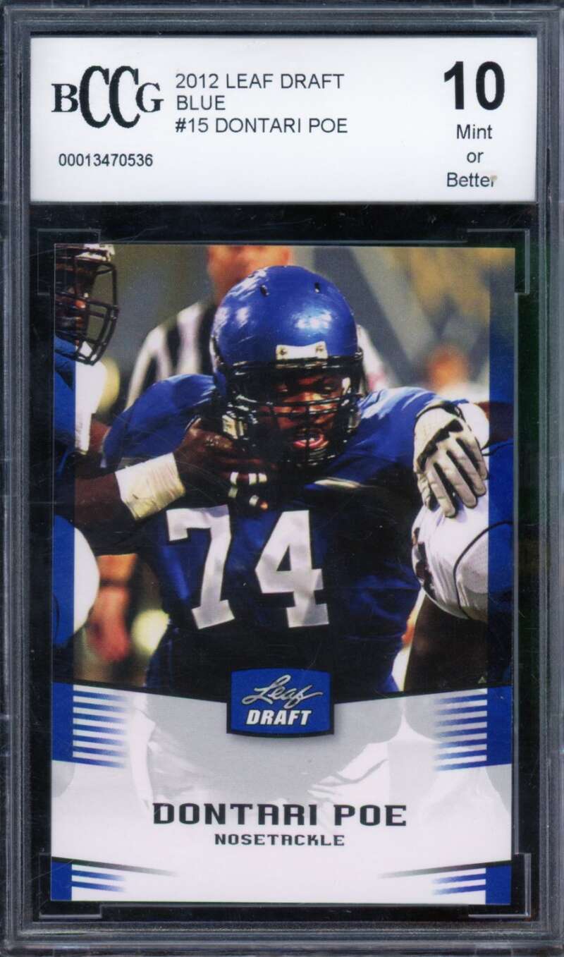 Dontari Poe Rookie Card 2012 Leaf Draft #15 BGS BCCG 10 Image 1