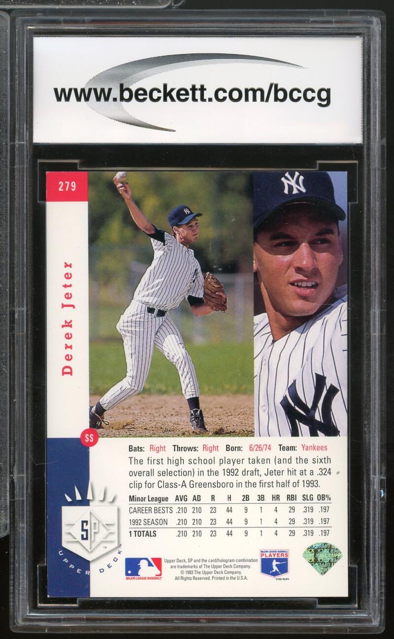 1993 SP #279 Derek Jeter Rookie Card BGS BCCG 9 Near Mint+ Image 2