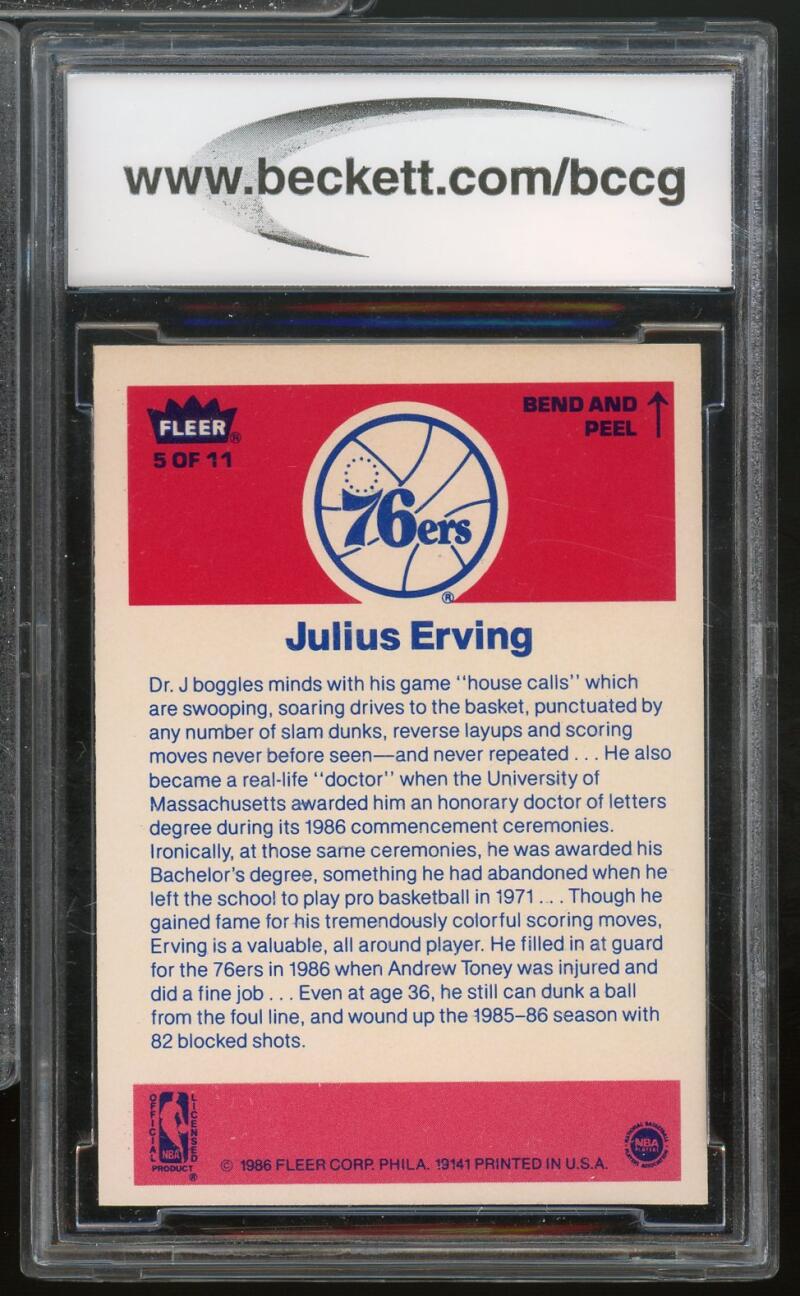 1986-87 Fleer Stickers #5 Julius Erving Card BGS BCCG 10 Mint+ Image 2