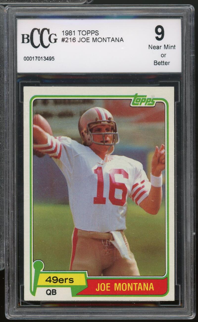 1981 Topps #216 Joe Montana Rookie Card BGS BCCG 9 Near Mint+ Image 1