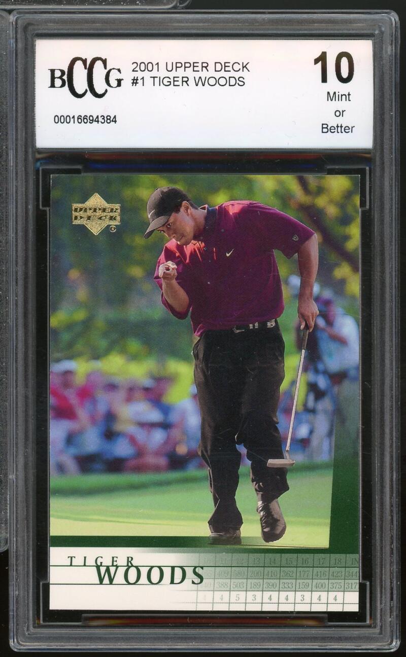 2001 Upper Deck #1 Tiger Woods Golf Rookie Card BGS BCCG 10 Mint+ Image 1