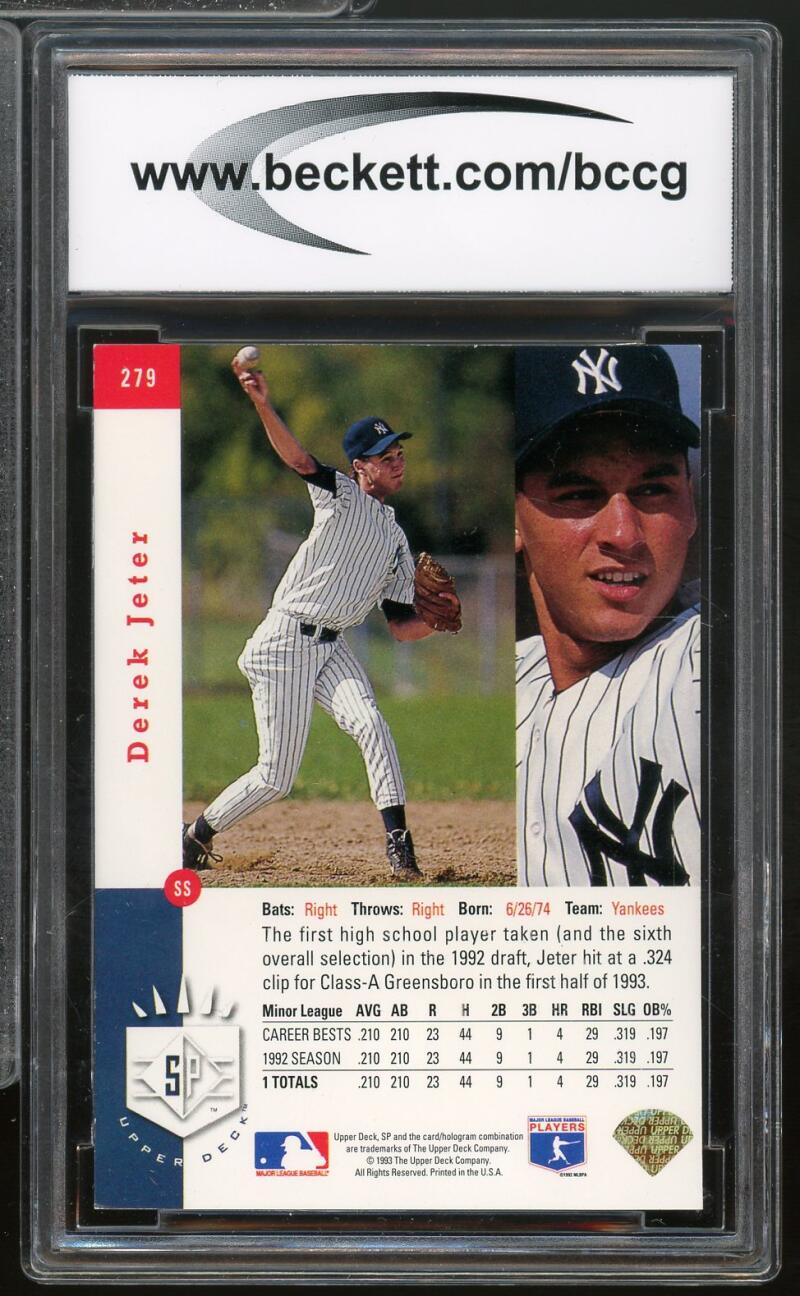 1993 SP #279 Derek Jeter Rookie Card BGS BCCG 9 Near Mint+ Image 2