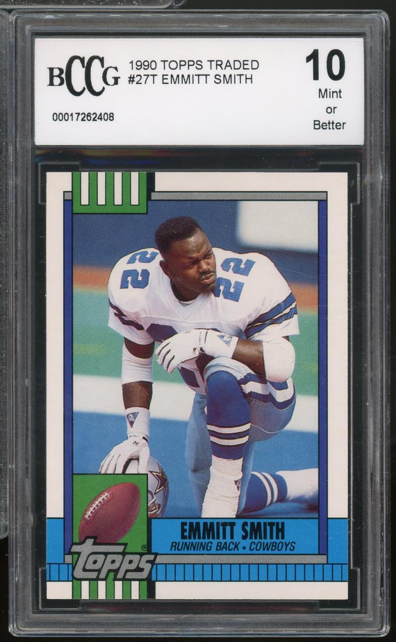 1990 Topps Traded #27T Emmitt Smith Rookie Card BGS BCCG 10 Mint+ Image 1