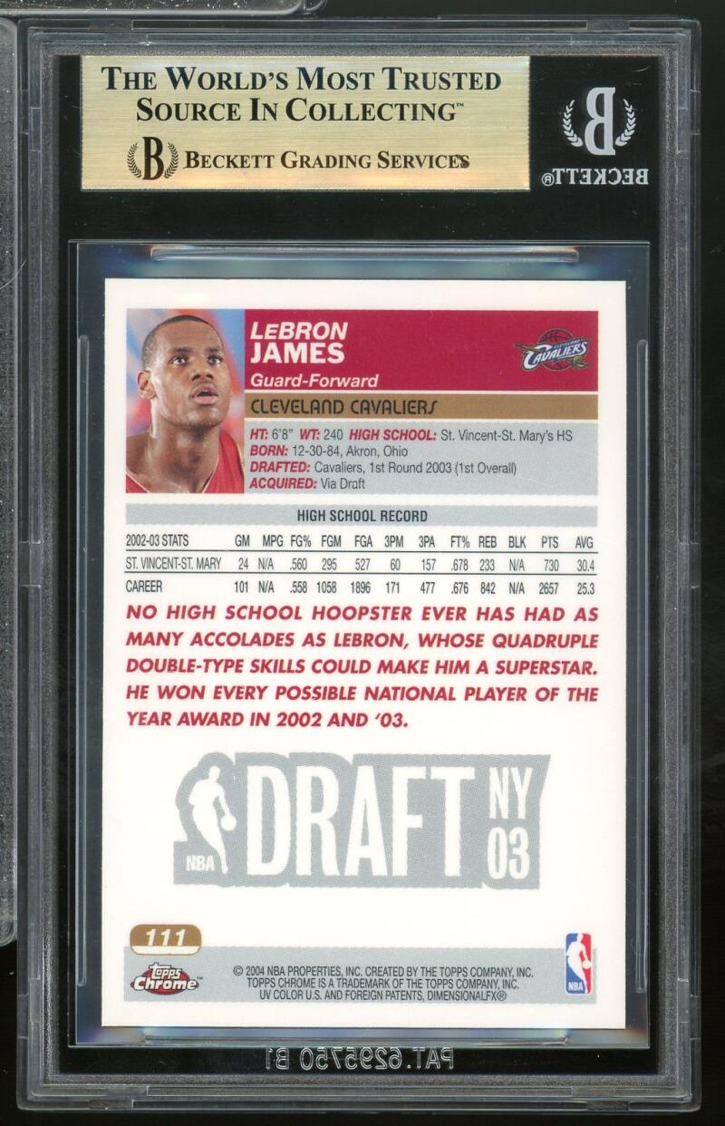 LeBron James Rookie Card 2003-04 Topps Chrome #111 BGS 9.5 Image 2