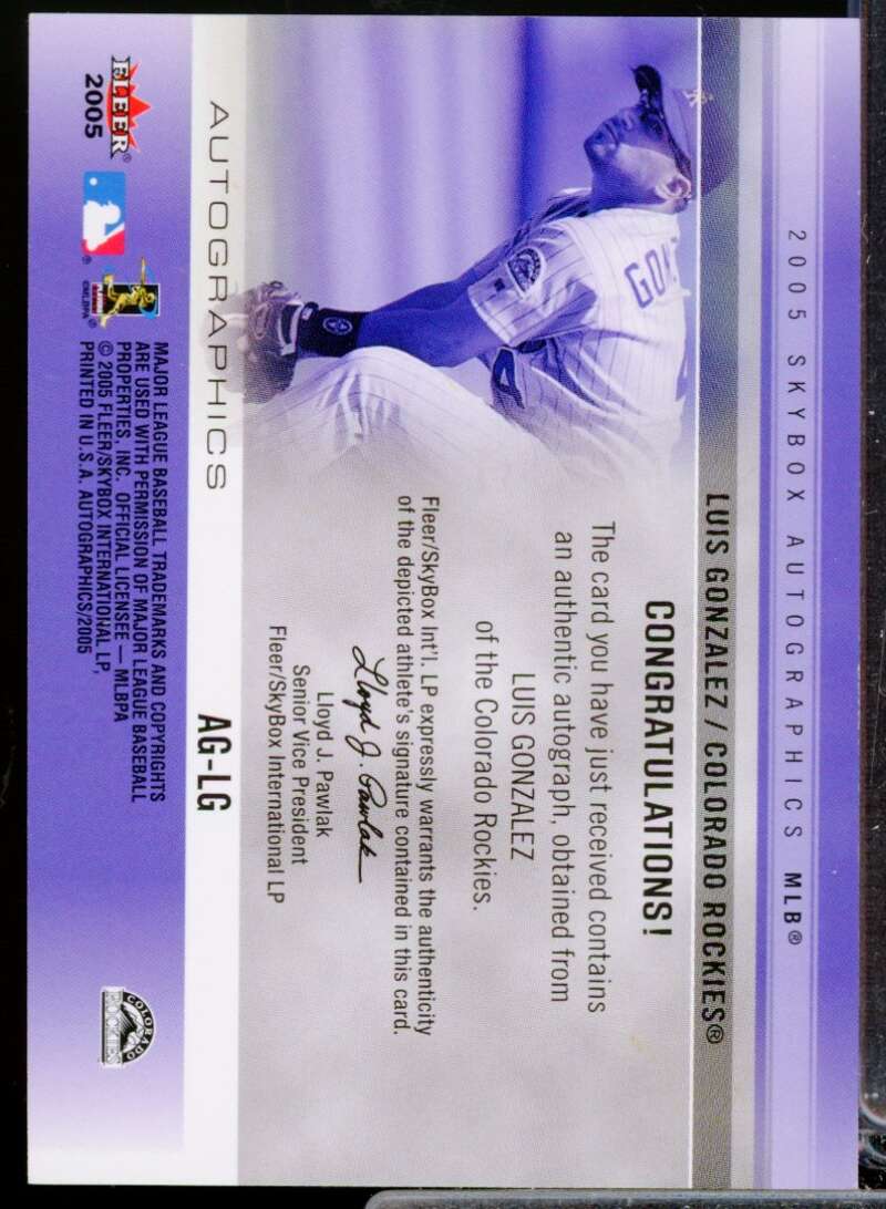 Luis Gonzalez Card 2005 SkyBox Autographics Signatures Blue #LG  Image 2