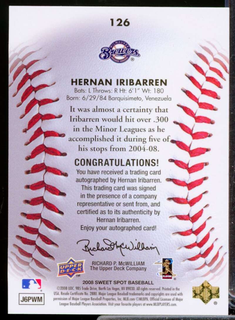 Hernan Iribarren /699 RC Card 2008 Sweet Spot Sweet Beginnings Autograph #126  Image 2