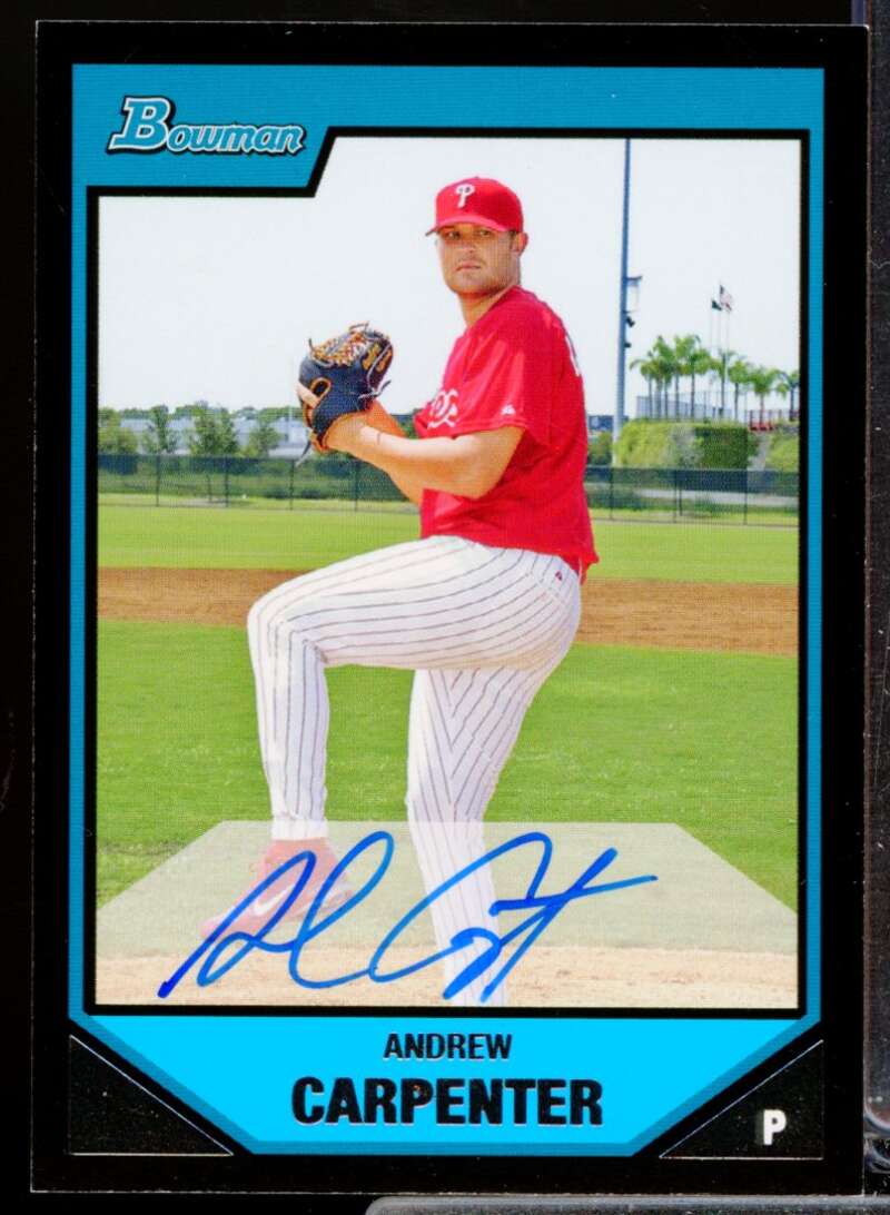 Andrew Carpenter Card 2007 Bowman Prospects Autograph #BP124  Image 1