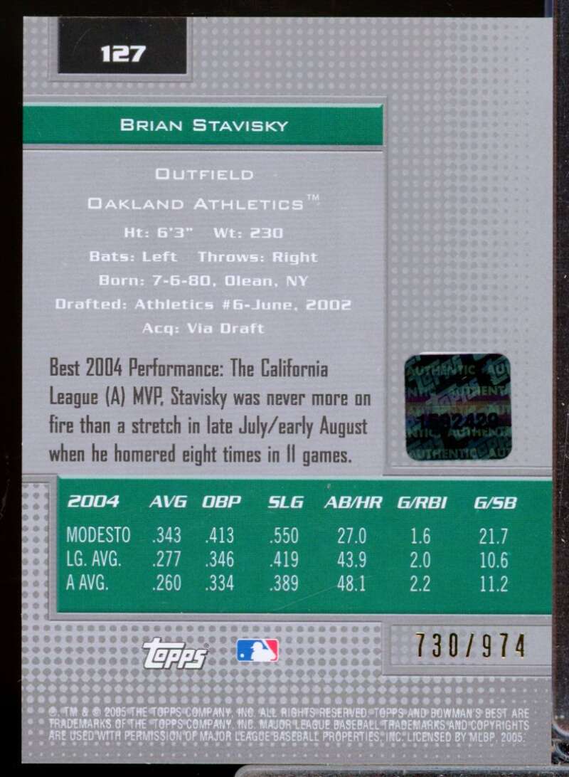 Brian Stavisky RC Card 2005 Bowman's Best First Year Rookie Autograph #127  Image 2