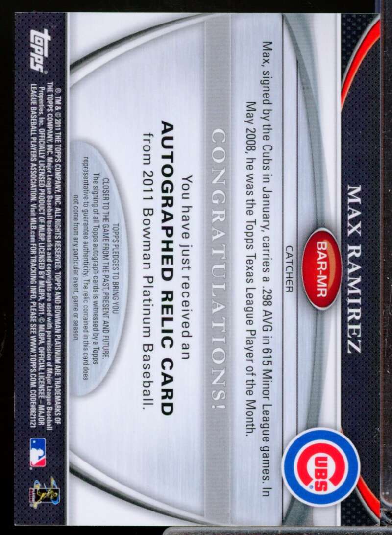 Max Ramirez Card 2011 Bowman Platinum Relic Autograph Green Refractors #MR  Image 2