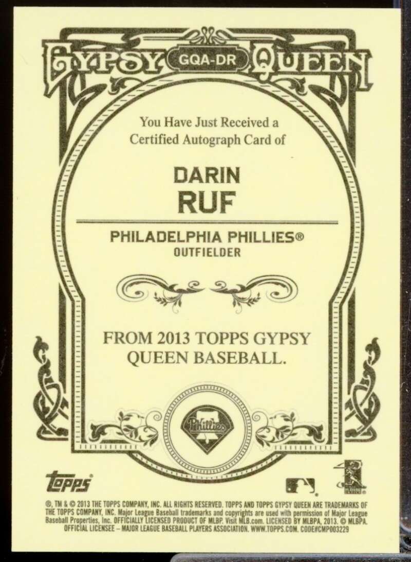 Darin Ruf Card 2013 Topps Gypsy Queen Autographs #DR  Image 2