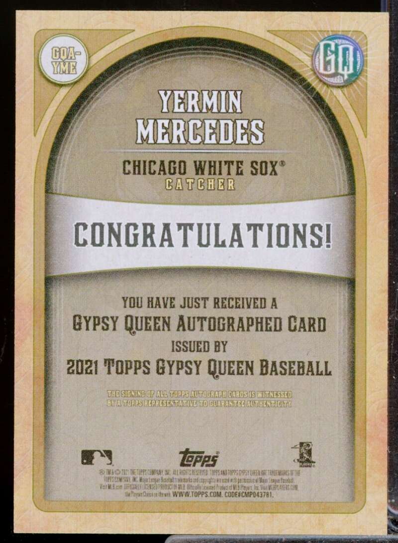 Yermin Mercedes Card 2021 Topps Gypsy Queen Autographs #GQAYME  Image 2
