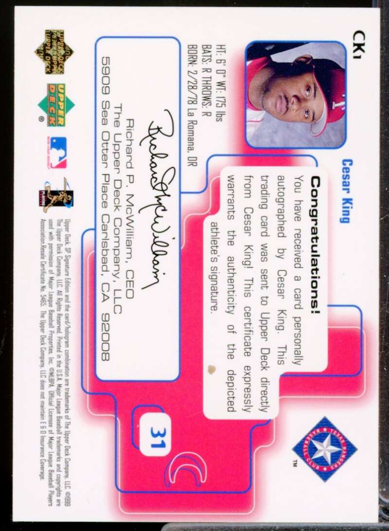 Cesar King Card 1999 SP Signature Autographs #CKI  Image 2