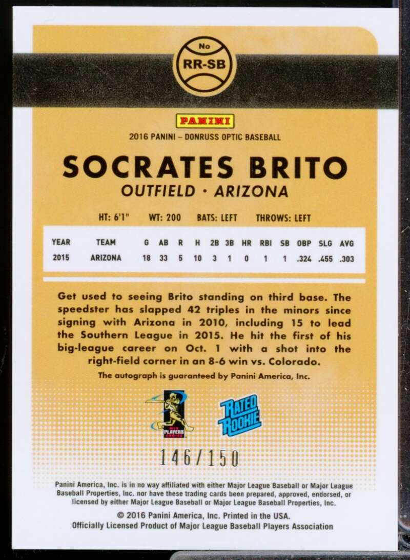 Socrates Brito /150 2016 Donruss Optic Rated Rookie Auto Signature Holo #30  Image 2