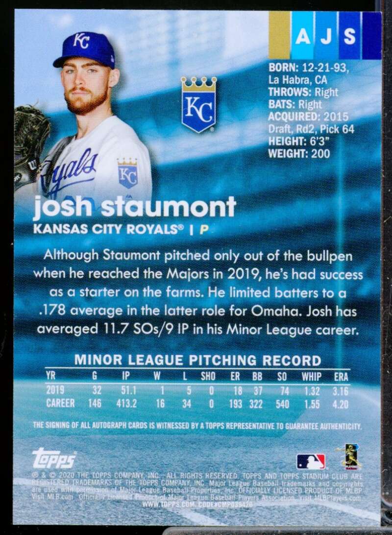 Josh Staumont Card 2020 Stadium Club Rookie Autographs #AJS  Image 2