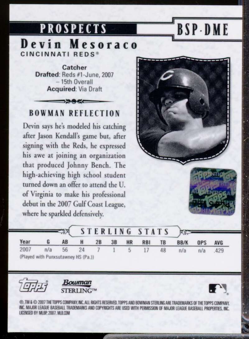 Devin Mesoraco Card 2007 Bowman Sterling Prospects Autograph #DME  Image 2