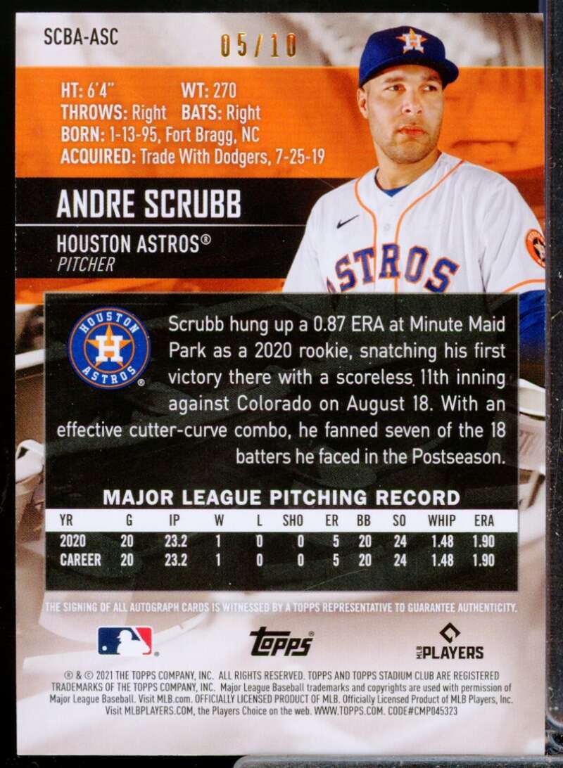 Andre Scrubb Card 2021 Stadium Club Rookie Autographs Rainbow Foil #SCBAASC  Image 2