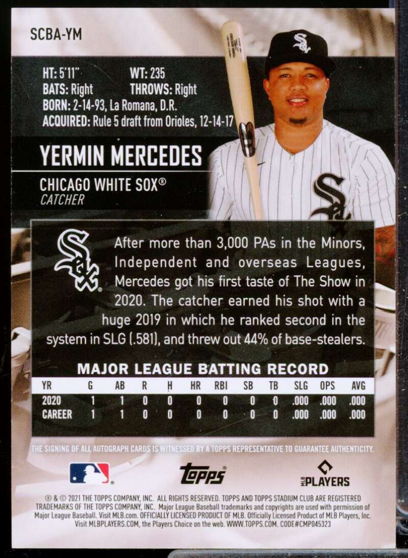 Yermin Mercedes Card 2021 Stadium Club Rookie Autographs #SCBAYM  Image 2
