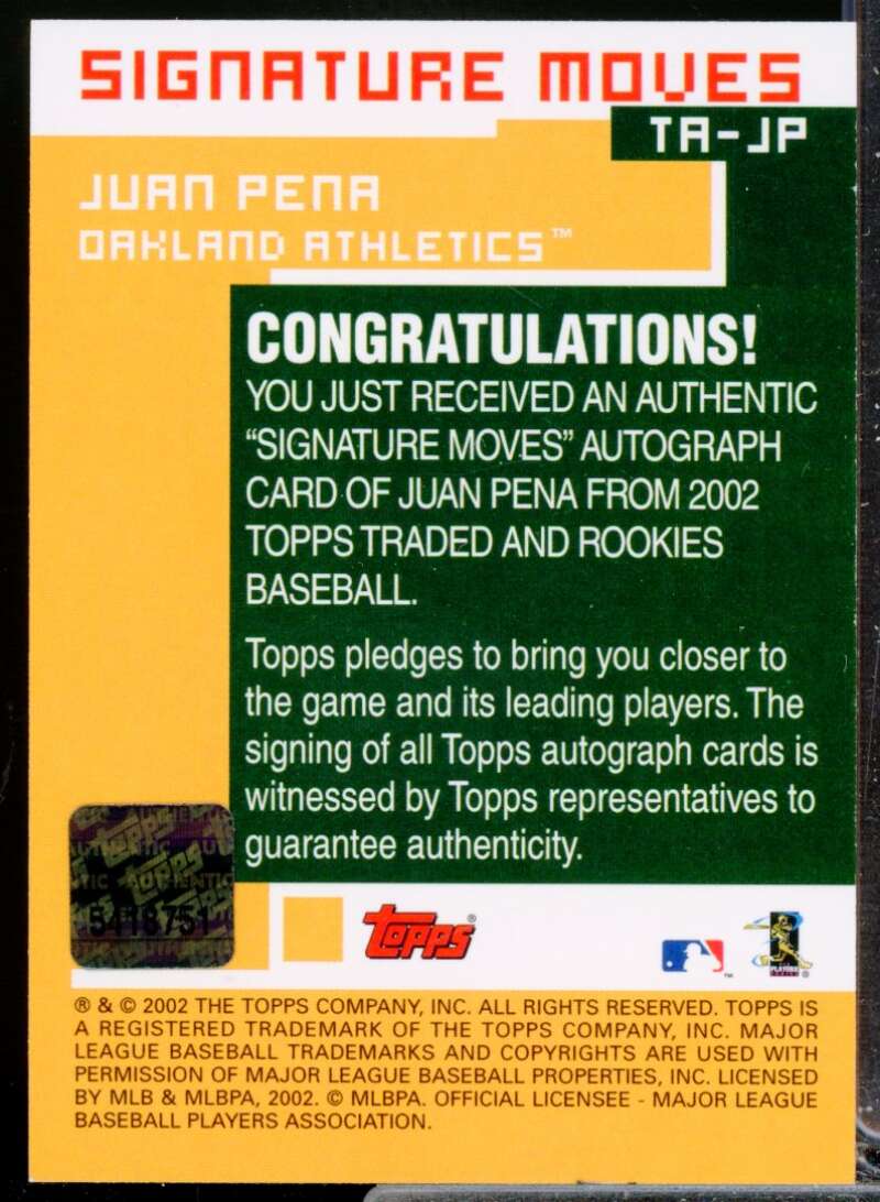 Juan Pena E Card 2002 Topps Traded Signature Moves Autograph #JP  Image 2