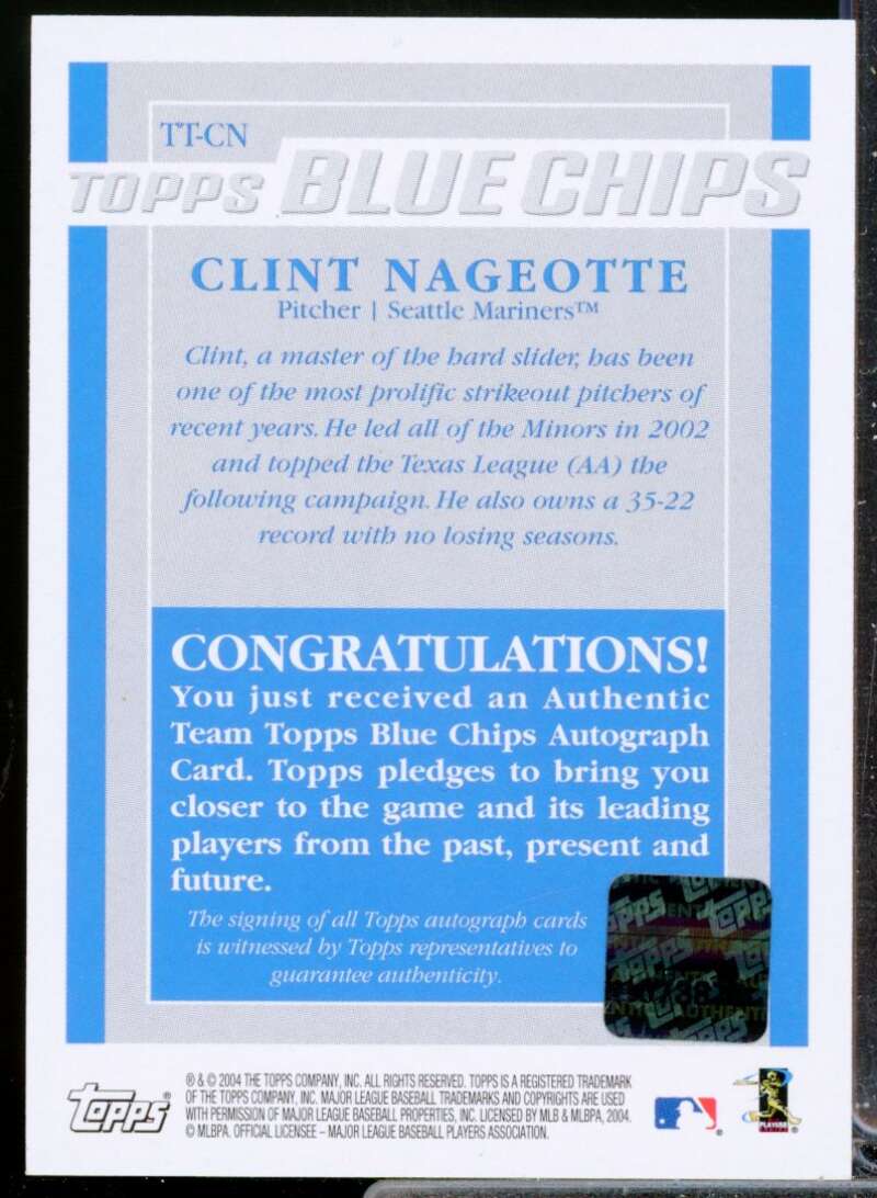 Clint Nageotte Card 2003 Team Topps Blue Chips Autographs #CN  Image 2
