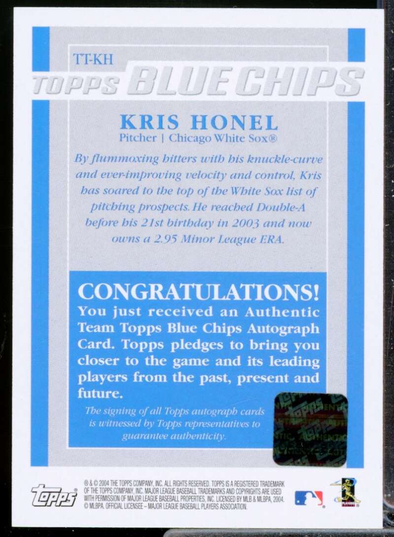 Kris Honel Card 2003 Team Topps Blue Chips Autographs #KH  Image 2