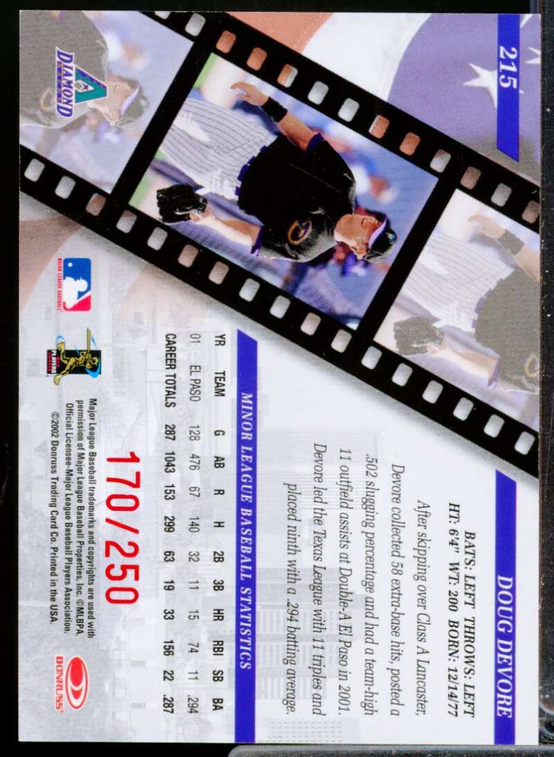 Doug Devore /250 2002 Donruss Studio Private Signings Rookie Autograph #215  Image 2