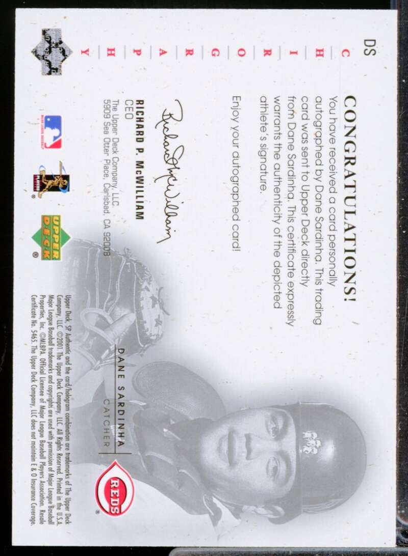 Dane Sardinha Card 2001 SP Authentic Chirography Autograph #DS  Image 2