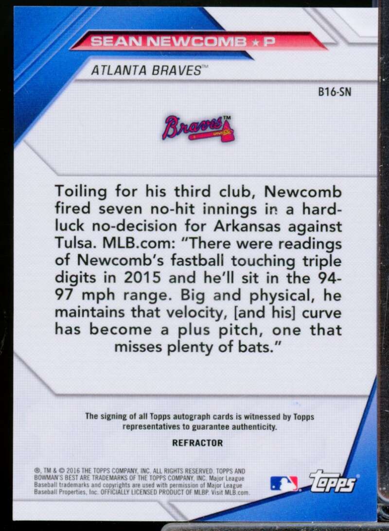 Sean Newcomb Card 2016 Bowman's Best Best of '16 Autographs Refractors #B16SN  Image 2