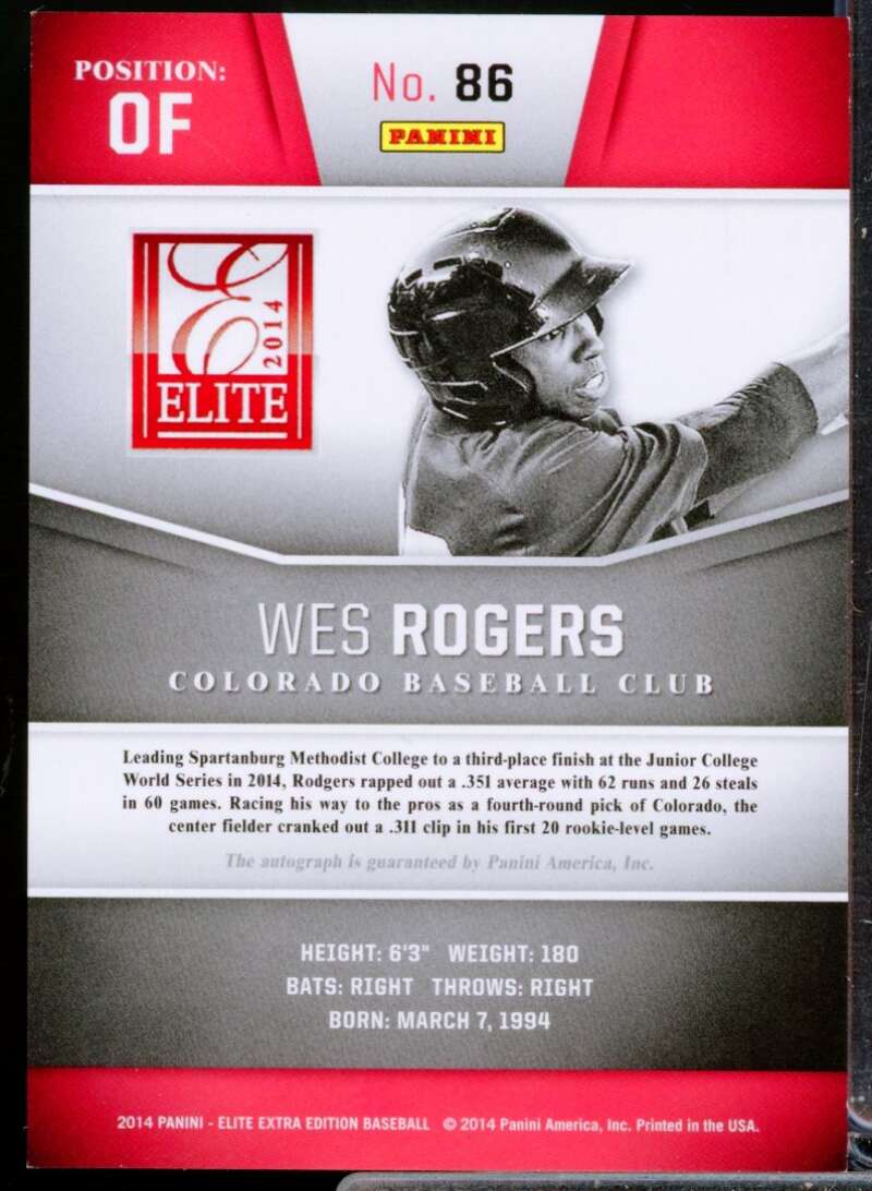Wes Rogers /499 2014 Elite Extra Edition Prospects Autograph Signatures #86  Image 2
