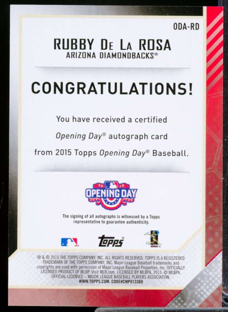 Rubby De La Rosa Card 2015 Topps Opening Day Autographs #ODARD  Image 2