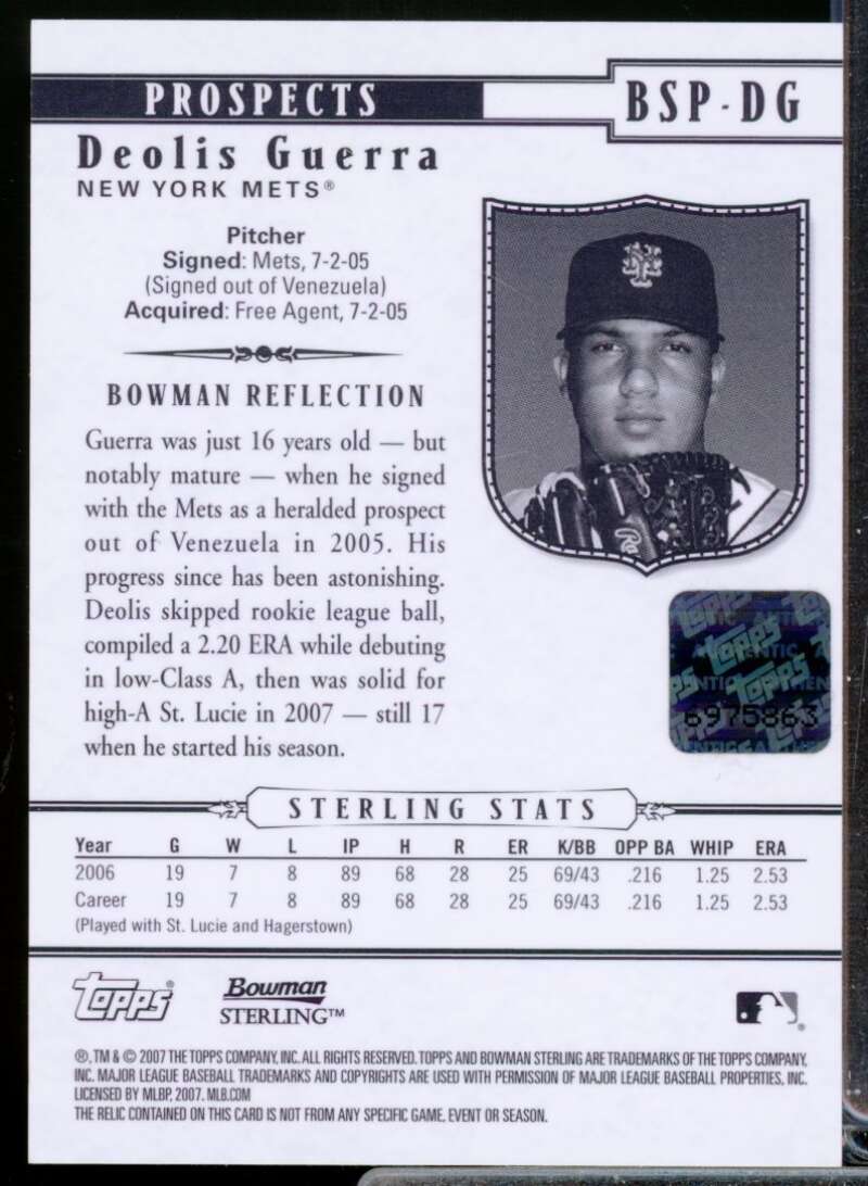 Deolis Guerra Card 2007 Bowman Sterling Prospects Jersey Autograph#DG  Image 2