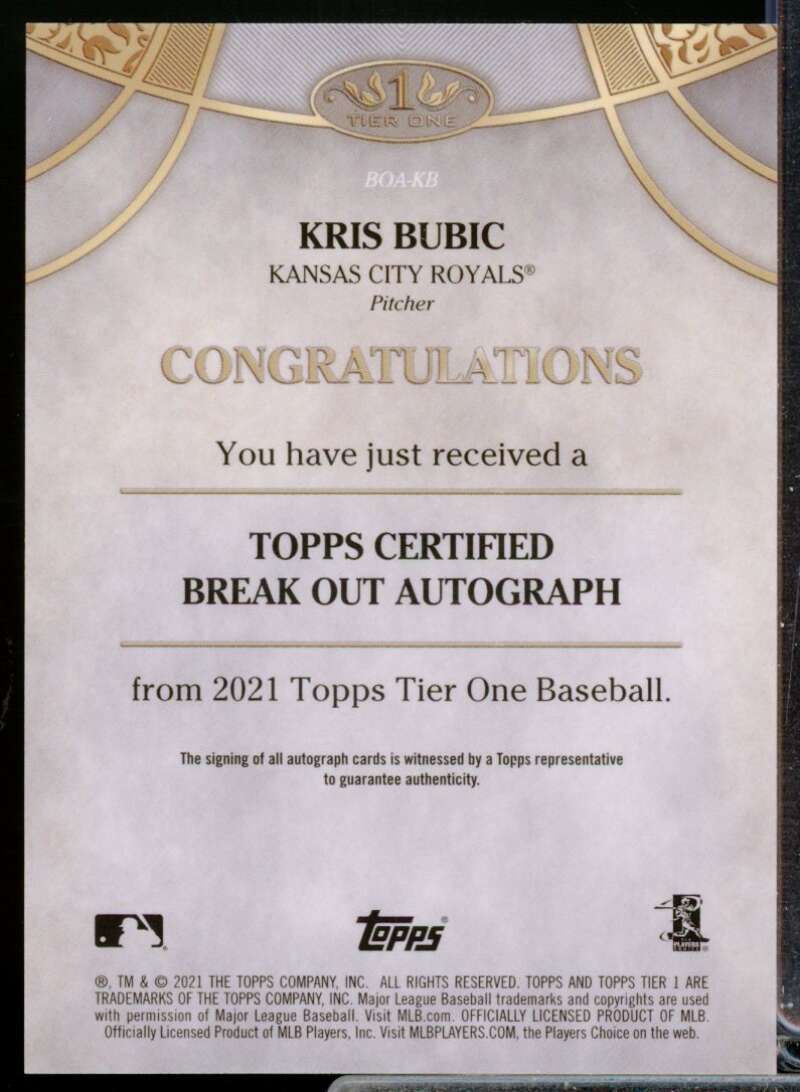 Kris Bubic /300 Card 2021 Topps Tier One Break Out Rookie Autographs #BOAKB  Image 2
