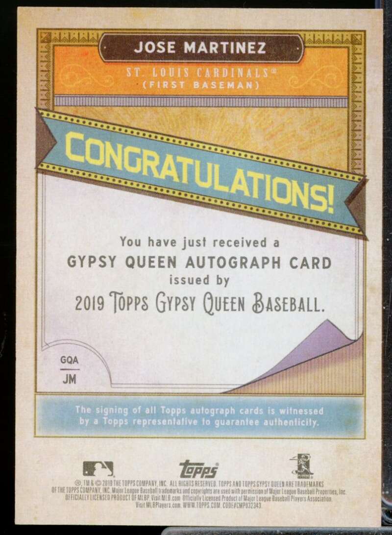 Jose Martinez Card 2019 Topps Gypsy Queen Autographs #GQAJM  Image 2