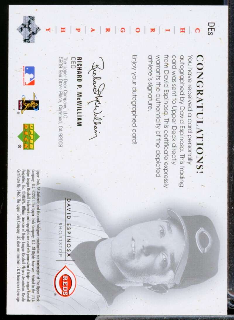 David Espinosa Card 2001 SP Authentic Chirography Autograph #DES  Image 2