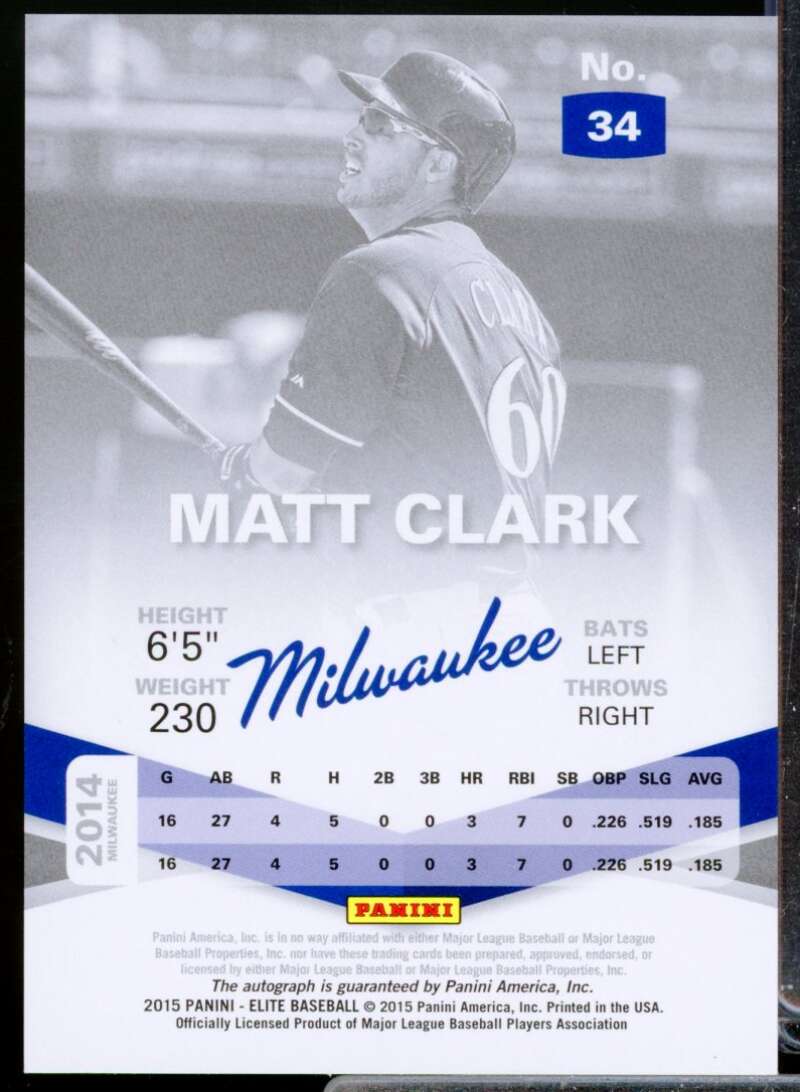 Matt Clark Card 2015 Elite 21st Century Autograph Signatures #34  Image 2