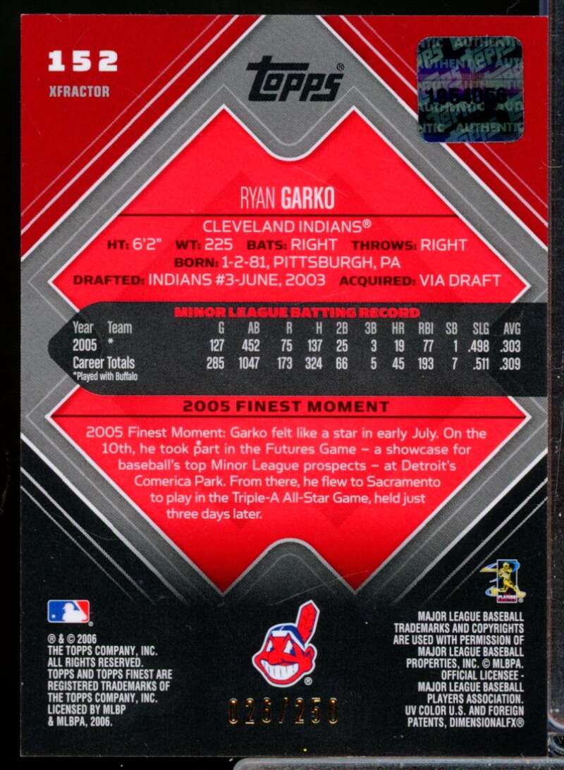 Ryan Garko Card 2006 Finest Rookie Autograph X-Fractors #152  Image 2