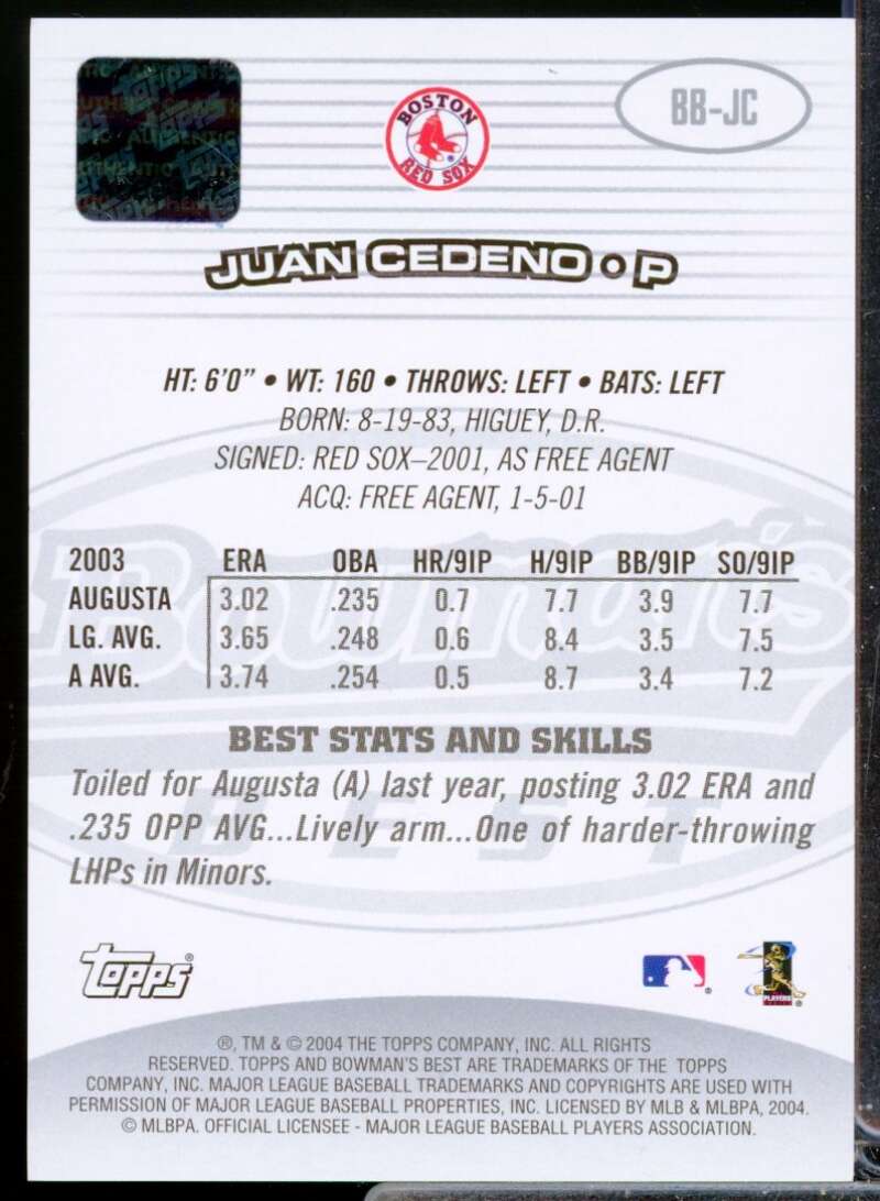 Juan Cedeno RC Card 2004 Bowman's Best First Year Rookie Autograph #JC  Image 2
