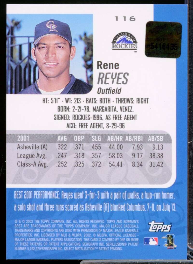 Rene Reyes RC Card 2002 Bowman's Best Rookie Autograph #116  Image 2