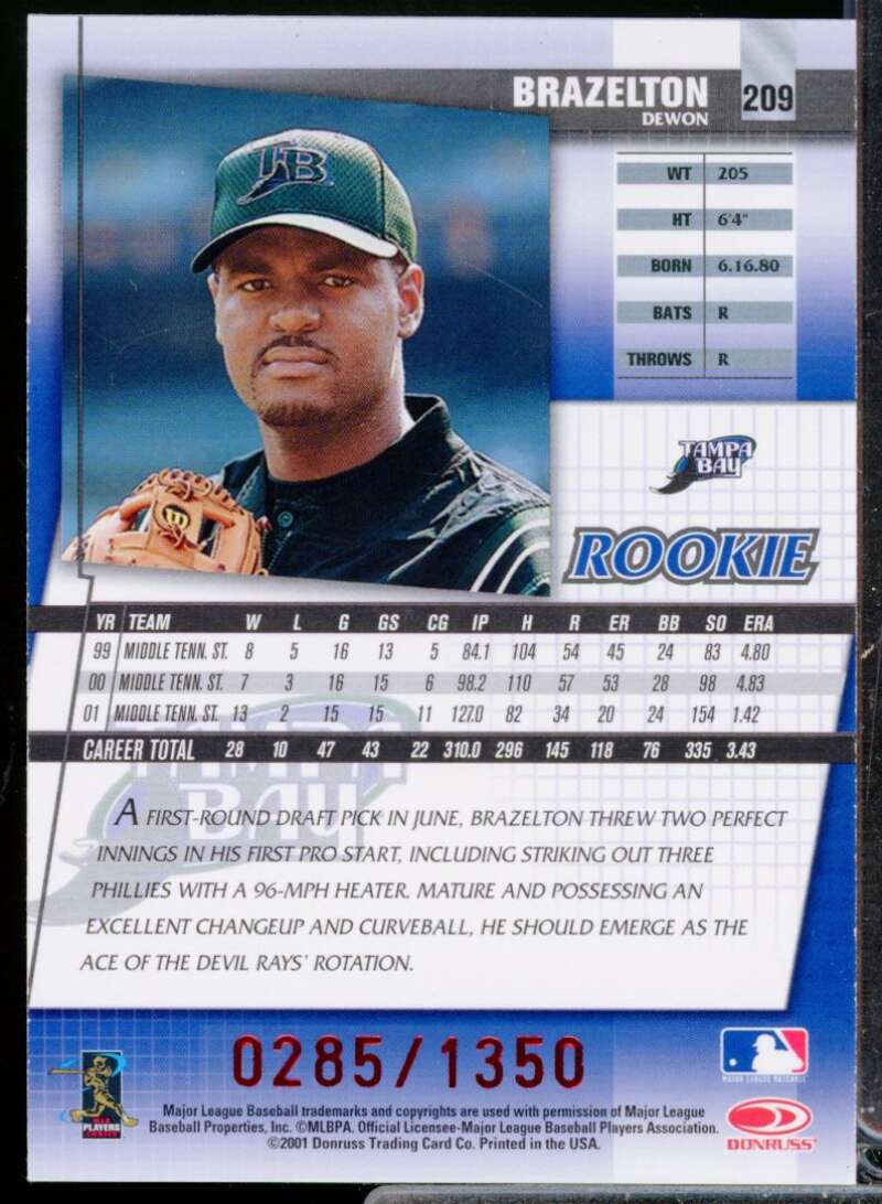 Dewon Brazelton Card 2002 Donruss Best of Fan Club Rookie Autographs #209  Image 2
