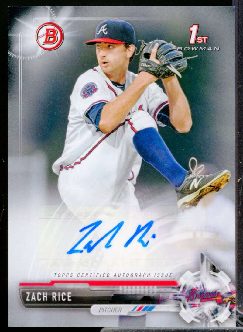 Zach Rice Card 2017 Bowman Prospect Autographs #PAZR  Image 1