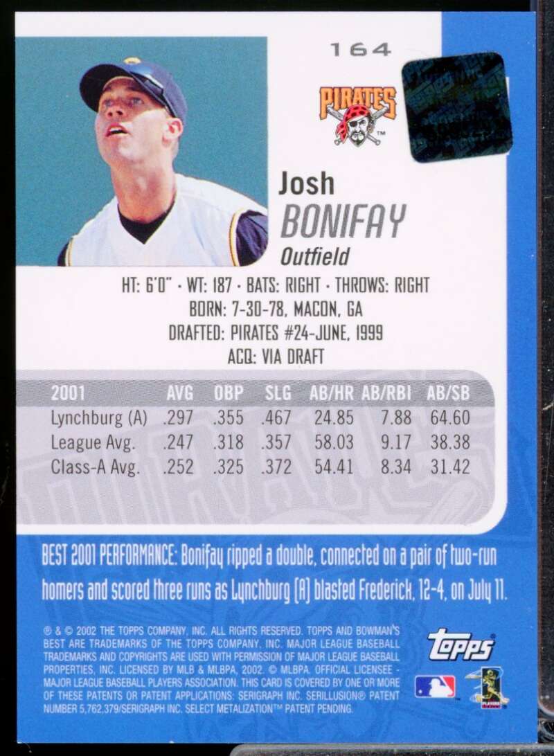 Josh Bonifay RC Card 2002 Bowman's Best Rookie Autograph #164  Image 2