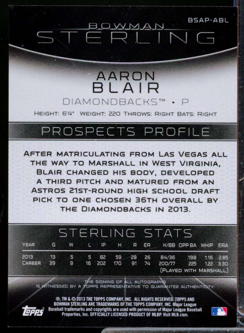 Aaron Blair Card 2013 Bowman Sterling Prospect Autographs #ABL  Image 2