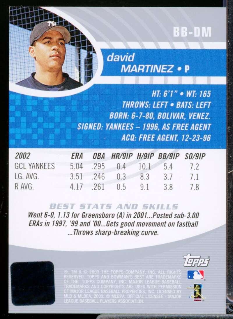 David Martinez RC Card 2003 Bowman's Best First Year Rookie Autograph #DM  Image 2