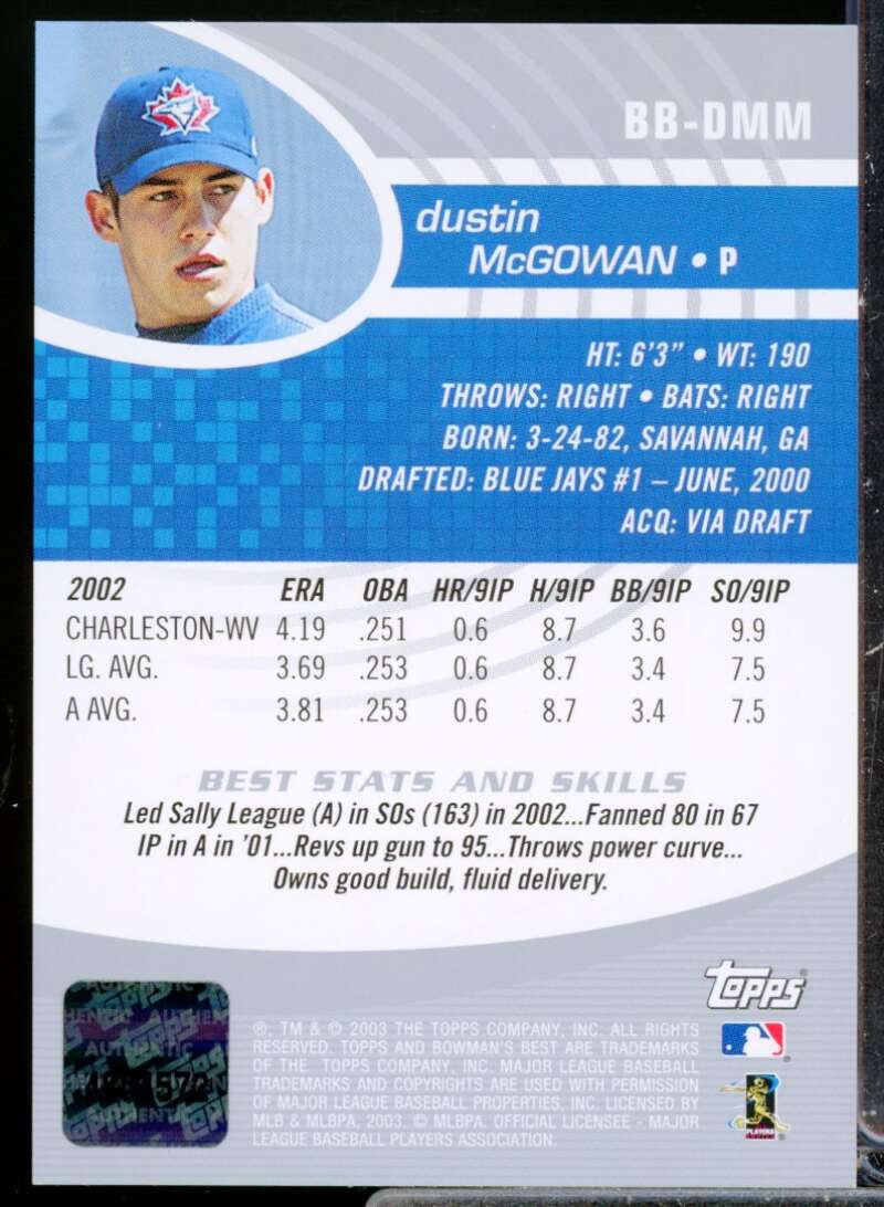 Dustan McGowan RC Card 2003 Bowman's Best First Year Rookie Autograph #DMM  Image 2