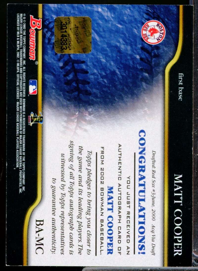 Matt Cooper Card 2002 Bowman Autographs #BAMC  Image 2