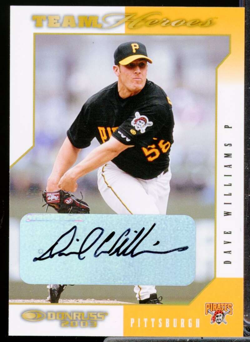 Dave Williams Card 2003 Donruss Team Heroes Autographs #406  Image 1