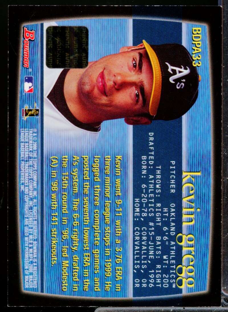 Kevin Gregg Card 2000 Bowman Draft Autographs #BDPA33  Image 2
