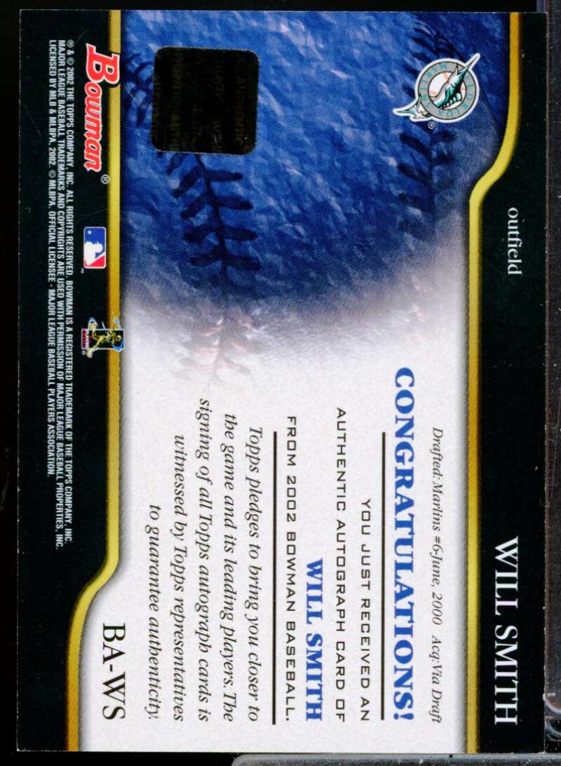 Will Smith Card 2002 Bowman Autographs #BAWS  Image 2