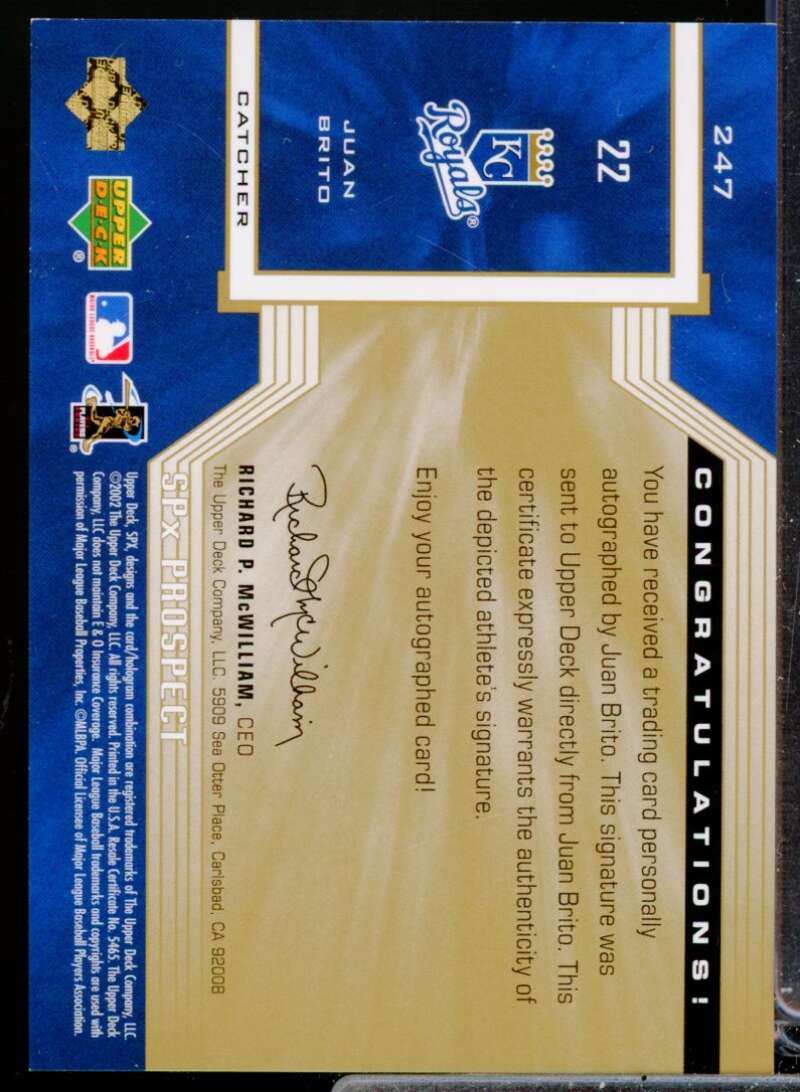 Juan Brito RC Card 2002 SPx Rookie Autograph #247  Image 2