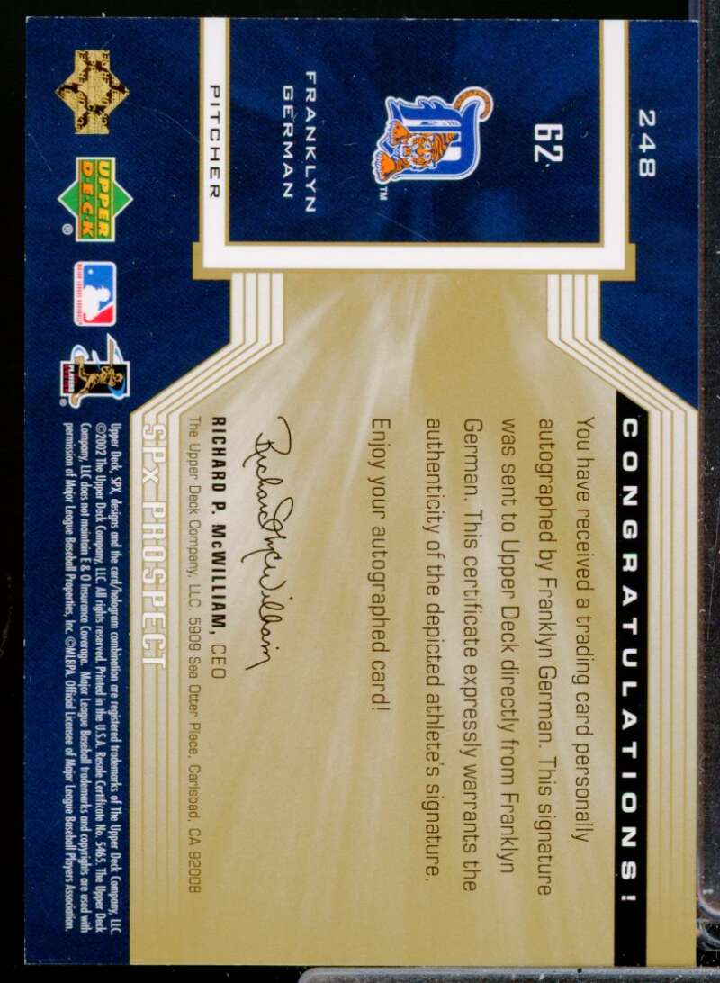 Franklyn German RC Card 2002 SPx Rookie Autograph #248  Image 2
