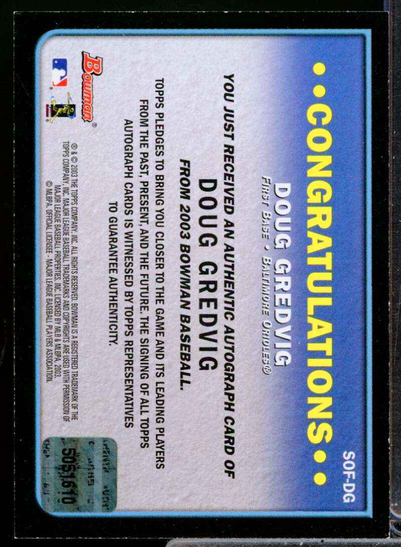 Doug Gredvig Card 2003 Bowman Signs of the Future Autograph #DG  Image 2